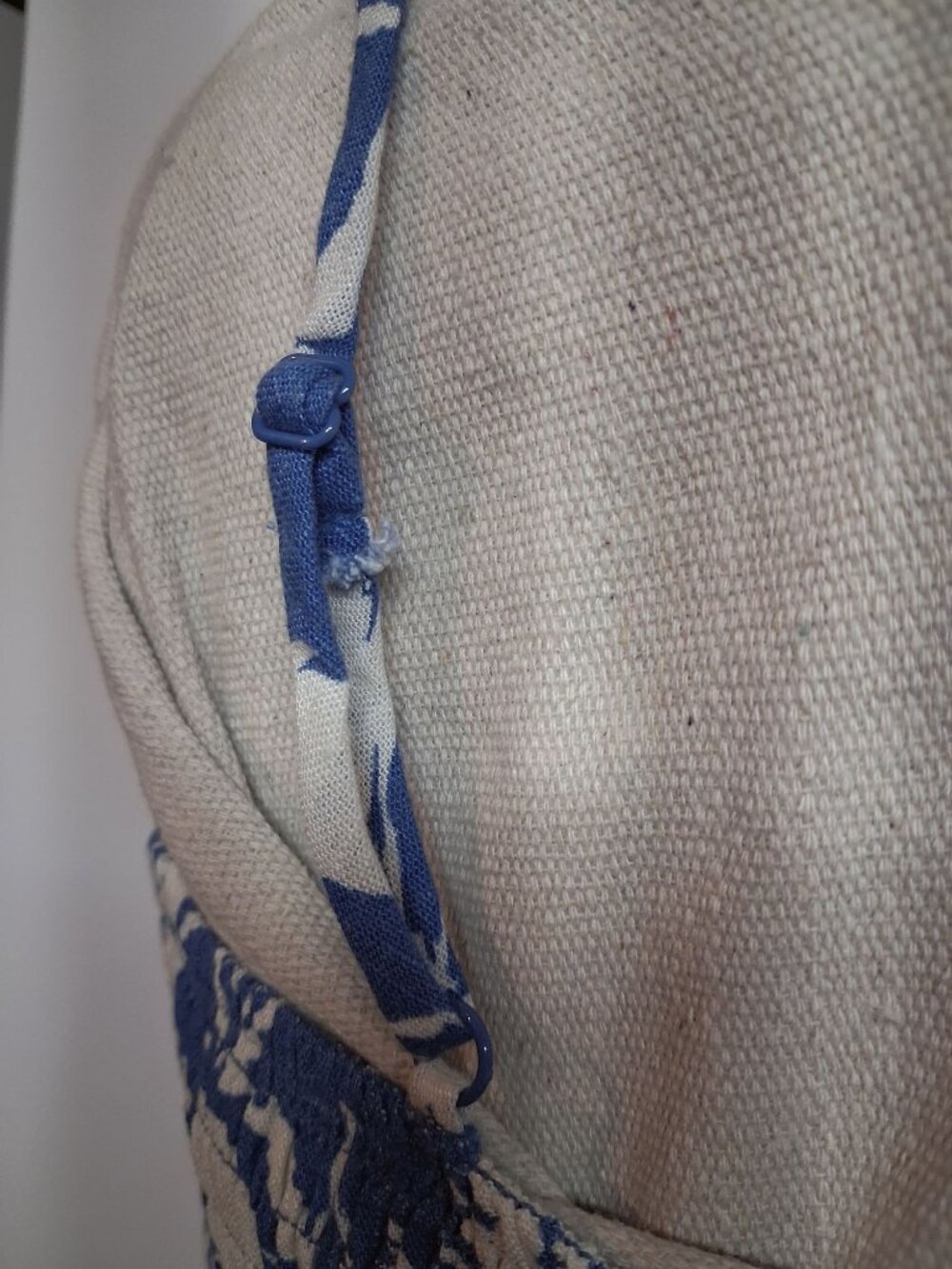 Large Blue & White Floral Spaghetti Strap Midi Dress Side Slit Smocked Back By M - Picture 12 of 13